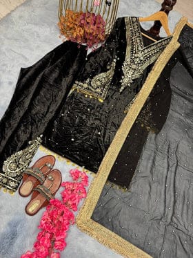 Designer Party Wear Look Heavy Pure Viscose Velvet Top Plazzo & Dupatta Set