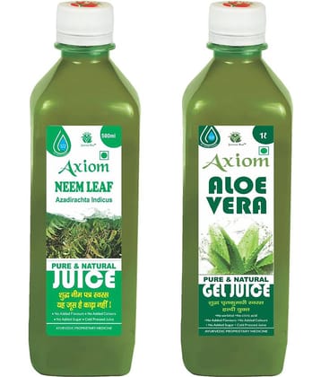 Axiom Alovera Juice 1000Ml + Neem Leaf 500Ml , Ayurvedic Juice Combo Pack