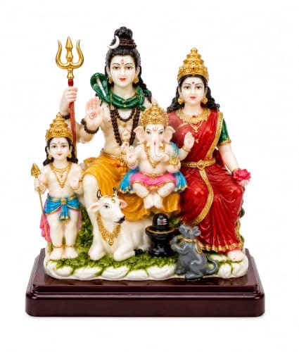 Lord Shiva Maa Parvati Ganesh Kartikeya Murti with Nandi & Shivling | Resin Mahadev Family Statue Showpiece for