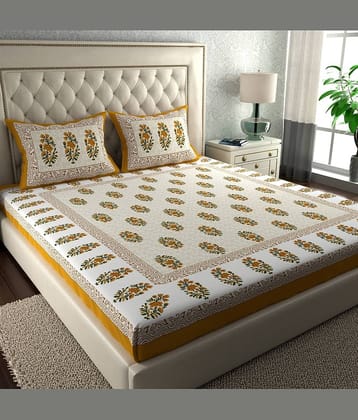 ABHACLOTHO Cotton 1 Double Bedsheet with 2 Pillow Covers ( Yellow )