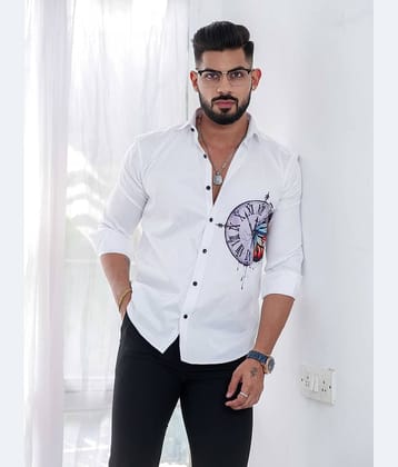 KITWELL Cotton Blend Regular Fit Printed Full Sleeves Men's Casual Shirt - White ( Pack of 1 )