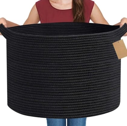 Generic Cotton Pack Of_1 14x12 Inch Storage Basket For Clothes With Out Lid (Black)-PID66406