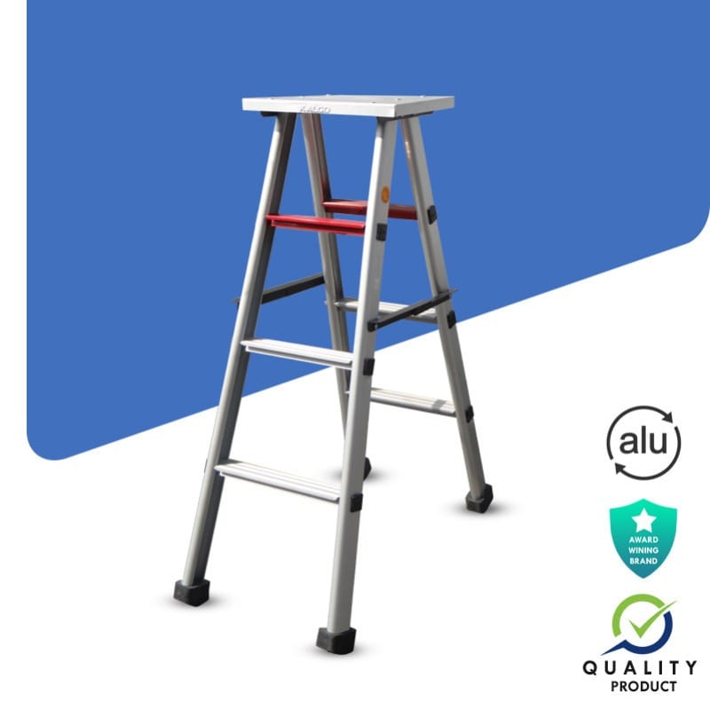3 Step Foldable Ladder with Top Tool Metal Plate (Model: K-7013, Height: 4 ft in Medium)