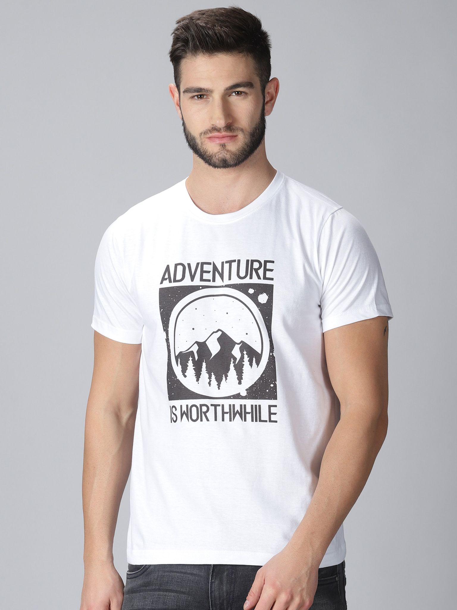 Cotton Graphic White Round Neck