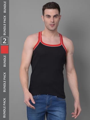 Men's Assorted Pack of 2 Solid Combed Cotton Racerback Styled Gym Vest