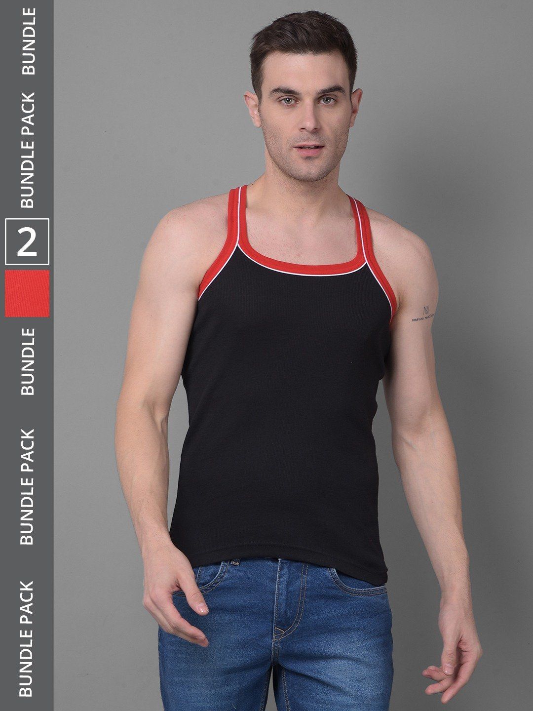 Men's Assorted Pack of 2 Solid Combed Cotton Racerback Styled Gym Vest