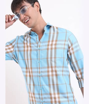 Ketch Cotton Blend Slim Fit Checks Full Sleeves Men's Casual Shirt - Blue ( Pack of 1 )