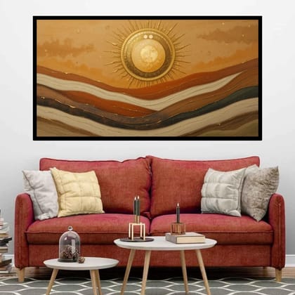 Luminary Eclipse in Amber – Desert Sunscape Museum-Quality Cotton Canvas Art for Dining/Living Room Décor | Frame Size (127 X 69 Cm) | Frame Type (Black) | 5-Year Warranty