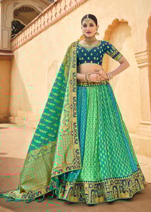 Spring Green & Blue Lehenga With Heavy Embroidery