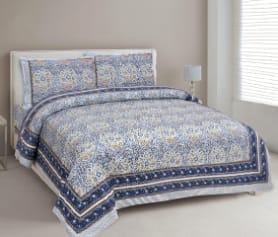 Bedsheet Adda Jaipuri Sanganeri Pure Cotton Double Bedsheet with 2 Pillow Covers