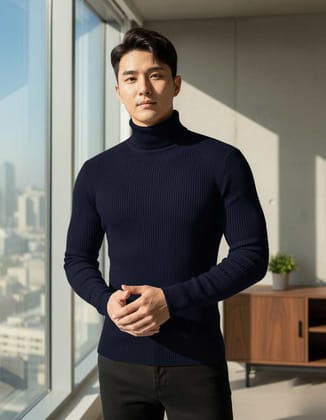 Fashion Point Navy Blue Highneck for Men