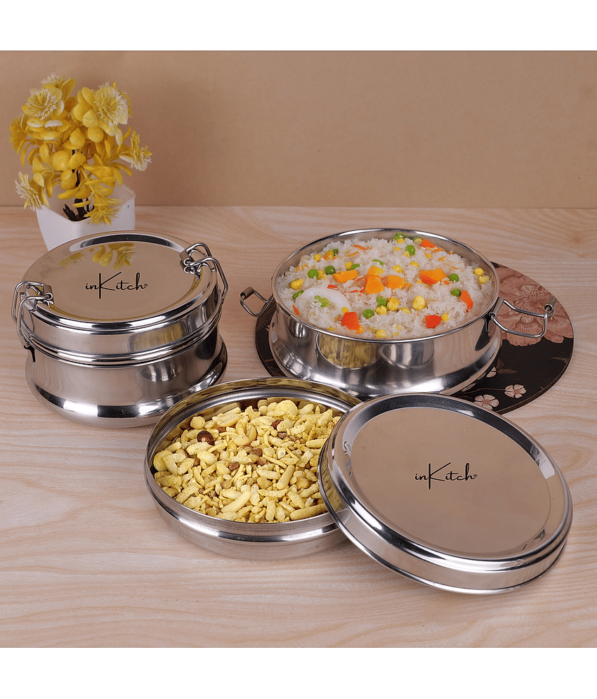 inKitch Stainless Steel Lunch Box Stainless Steel Lunch Box 2 - Container ( Pack of 2 )