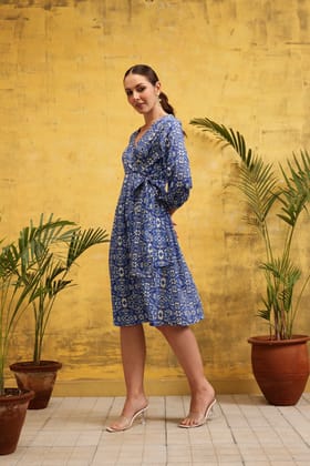 Azure Mosaic Wrap Dress-XS