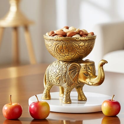 Aluminium Showpiece Elephant Bowl, Height : 4.5 Inch (ASMAS492 A)