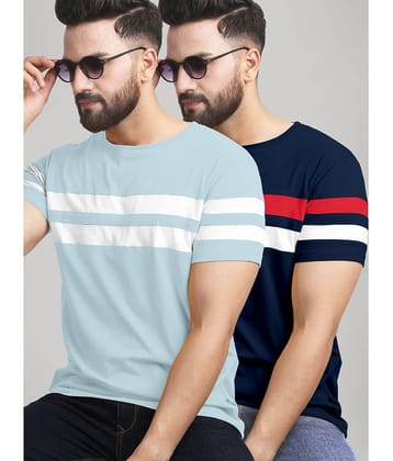 AUSK Pack of 2 Cotton Blend Regular Fit Men's T-Shirt ( Blue )