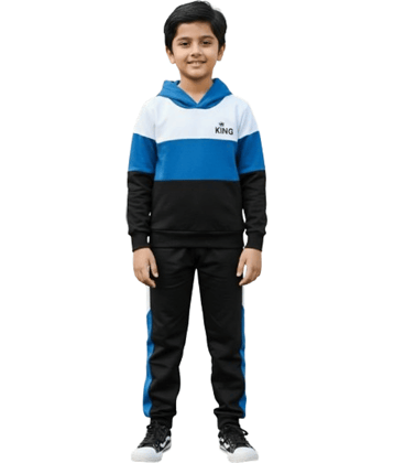 CRAZYON Pack of 1 Boys Fleece T-Shirt & Pants Set ( Blue )
