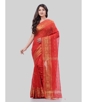 Desh Bidesh Cotton Silk Woven Saree With Unstitched Blouse Piece ( Red )