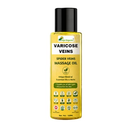 Varicose Veins Massage Oil 100ml (Spider Veins) |  Deep Penetrating Action | Improves Blood Circulation | Helps to reduce Pain; Inflammation; Swelling, Itching  in the legs