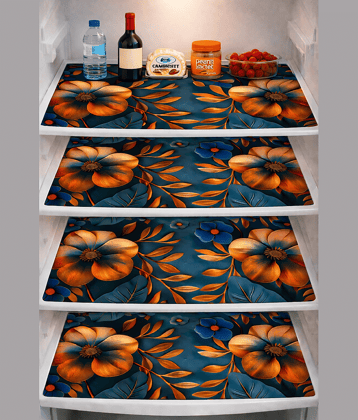 THE LION'S SHARE PVC Floral Fridge Mats ( 30 44 ) Pack of 4 - Black