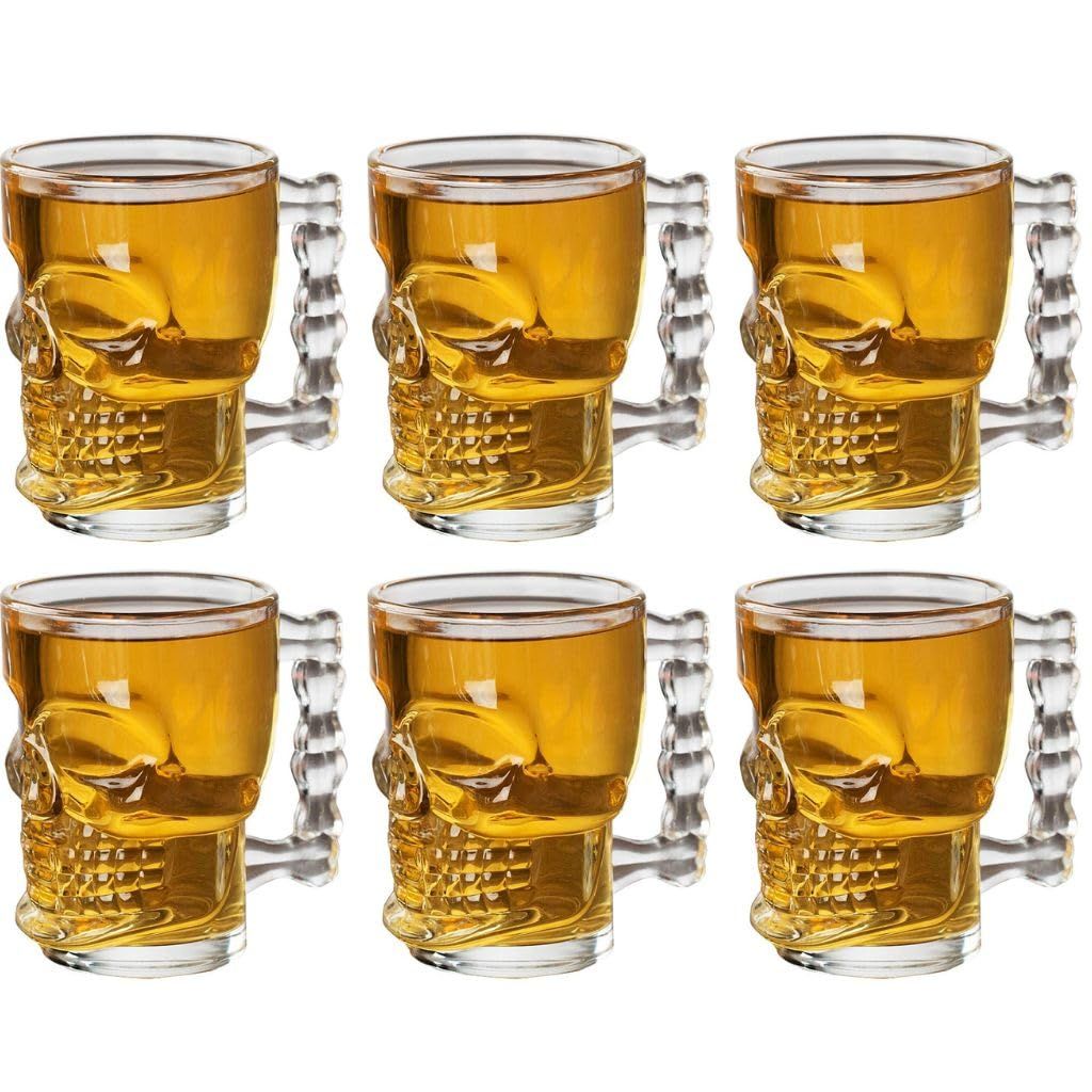 Skull Glass Beer Mug with Handle, Heavy Base Funny Beer Stein Cup Clear Drinking Glasses for Whisky, Wine, Juice, Bar, Halloween Decorations Gifts (510 ML)