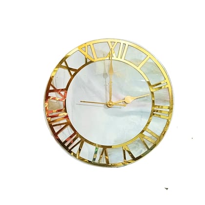 ART2ARTIST Hand Made Resin Wall Clock on MDF Base, Abstract Resin Clock, Living Room Clock,Wall Clock for Home Decor, Epoxy Art, Colorful Wall Art (12 Inches) (White-Golden)
