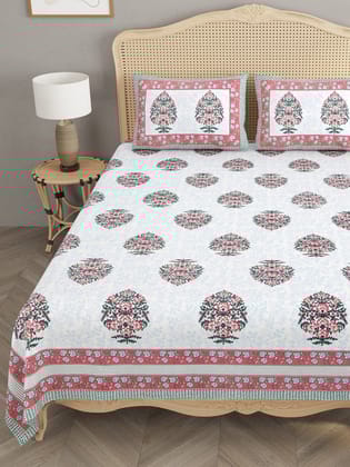 Floral Print Cotton Double King Bedsheet with 2 Pillow Covers-Ethnic Motifs / Double King (90X108 Inches) / Regular