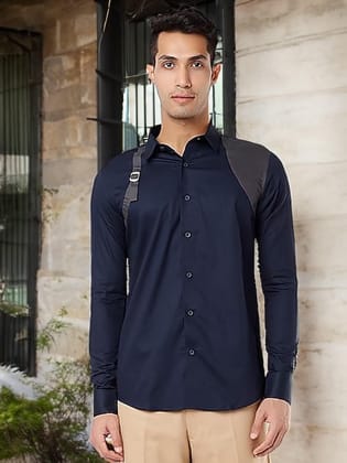 Panel Party Wear Navy Shirt-NAVY / XL