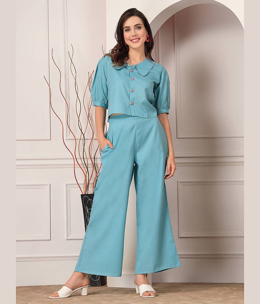 Stylum Women Solid Top With Palazzos Co-Ord Set ( Blue )
