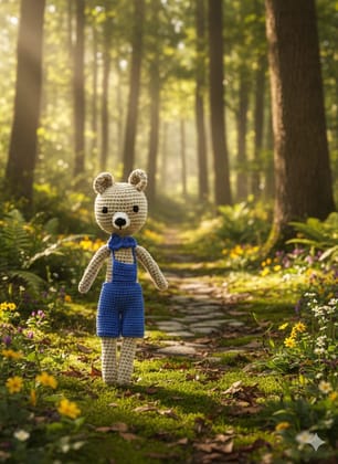 Sakha Crochet Bear Doll Cream Blue