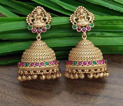 Gold plated Temple Jhumki Earrings