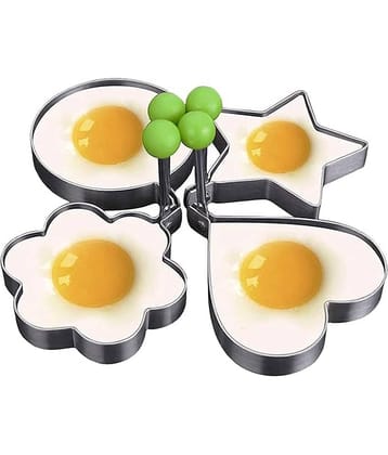 THRIFTKART -  Egg Ring Molds for Cooking 4 Pack Griddle Egg Rings Stainless Steel Egg Cooking Rings Heart, Flower, Star, Round Pancake Mold Set