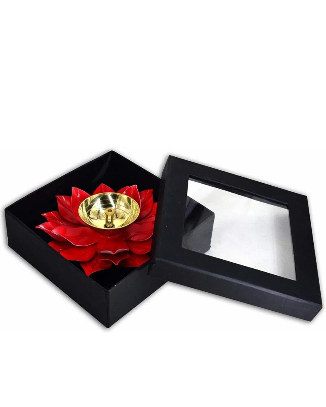 Brass Lotus Shape Kamal Patti Akhand Diya For Diwali Pooja With Transparent Gift Box