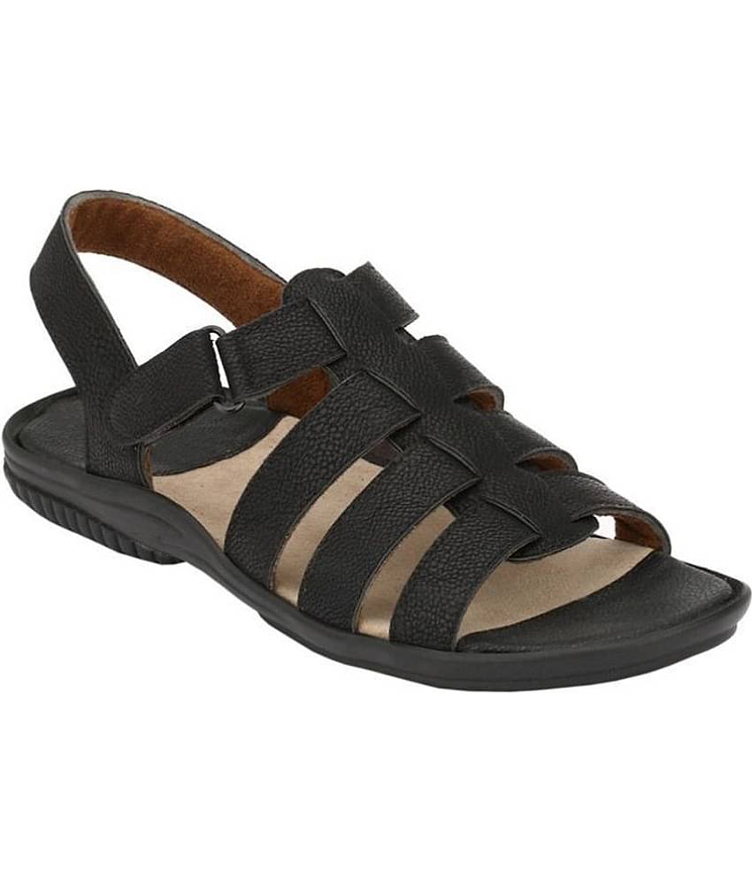 Leeport Black Leather Sandals