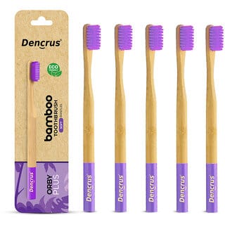 DENCRUS Orby Plus Bamboo Toothbrush For Adults Soft Bristles For Gentle Cleaning - Pack of 5 (Lavender)