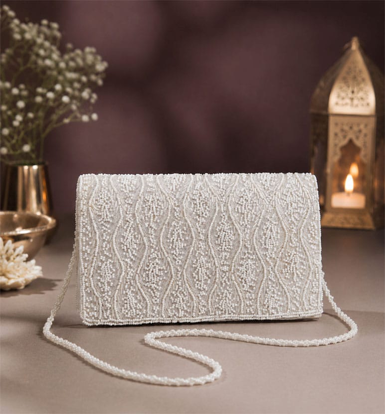 Handcrafted Zari Zardozi Satin Hand Clutch