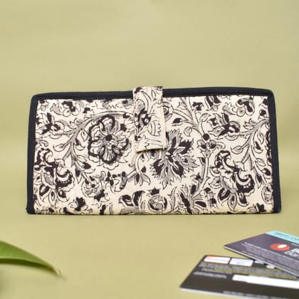Black kalamkari and jute ladies wallet