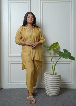 Dola silk coord set with light embroidery-L