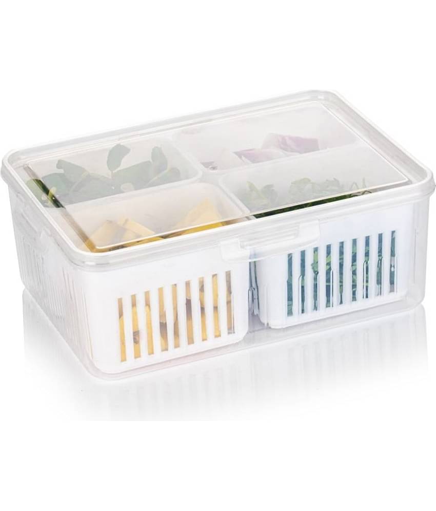 SHARUJA Fridge Storage Polyproplene Off White Food Container ( Set of 1 )