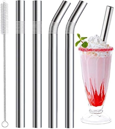 BREEPREE Stainless Steel Reusable Drinking Straws with Cleaning Brush Pack of 1 BREEPREE Stainless Steel Reusable Drinking Straws with Cleaning Brush Pack of 1
