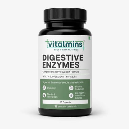 Vitalmins | Your Smart Nutrition | Digestive Enzymes | Complete Digestive Support Formula | Digestion | Nutrient Absorption | Bloating Reduction | Gut Health & Microbiome Balance | Health Supplement for Adults | 60 Veg Capsules