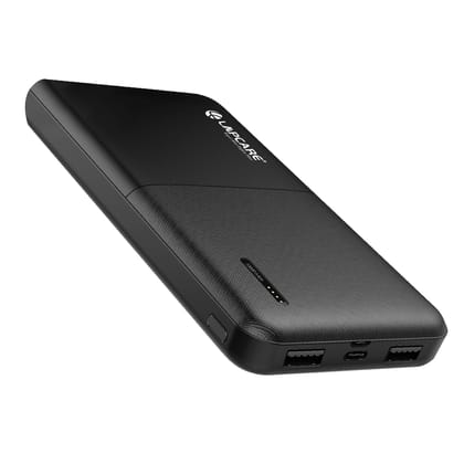 LAPCARE Smart Tank 10000Mah Fast Charging Power Bank | Dual USB Port | Led Indicator | Light Weight | Multi Protocol Support | Multi Circuit Protection | Compact & Slim Design | Made in India Black / One Size