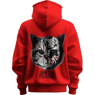 BULL CLOTHING Adopt Me, Please Red Hoodie - Featuring a Bold Cat Design with Ultimate Softness and Comfort (L)