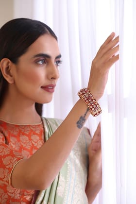 Shweta Red Meenakari Kundan Kada-Kundan