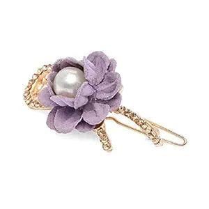 Gold-Toned  Purple Embellished Floral Design Tic Tac Hair Cl