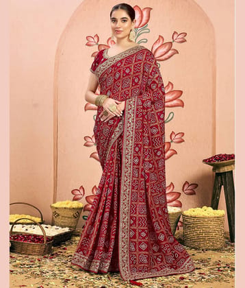 Samah Georgette Embellished Bandhani Sarees With Unstitched Blouse Piece ( Multicolor )
