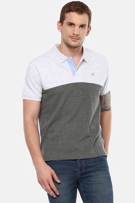 Men's Polo Collar T-Shirt - Ecru Melange & Charcoal Melange-4XL / Ecru Melange&Charcoal Melange