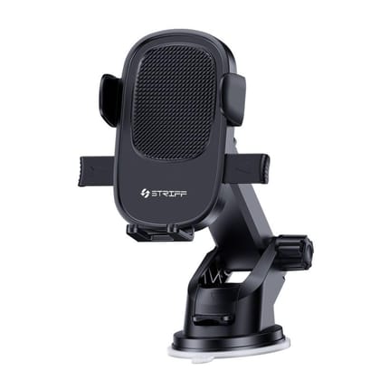 STRIFF Adjustable Car Mobile Holder for Windshield, Dashboard and Other Suitable Surfaces, Strong Suction Cup, 360 Rotatable,Compatible with 4 to 6 inch Devices, One Click Quick Release(Black)