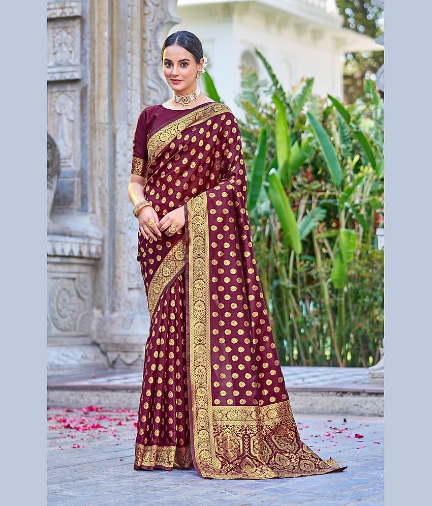 Sariya Jacquard Woven Saree With Unstitched Blouse Piece ( Wine )