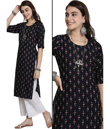 Ethnic Basket Pack of 1 Crepe Printed Nayra Women's Kurti - ( Black )