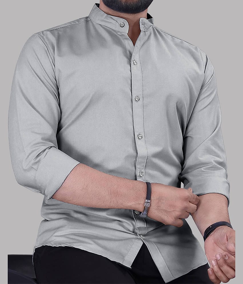 Eyebogler Cotton Blend Regular Fit Solids Full Sleeves Men's Casual Shirt - Grey ( Pack of 1 )